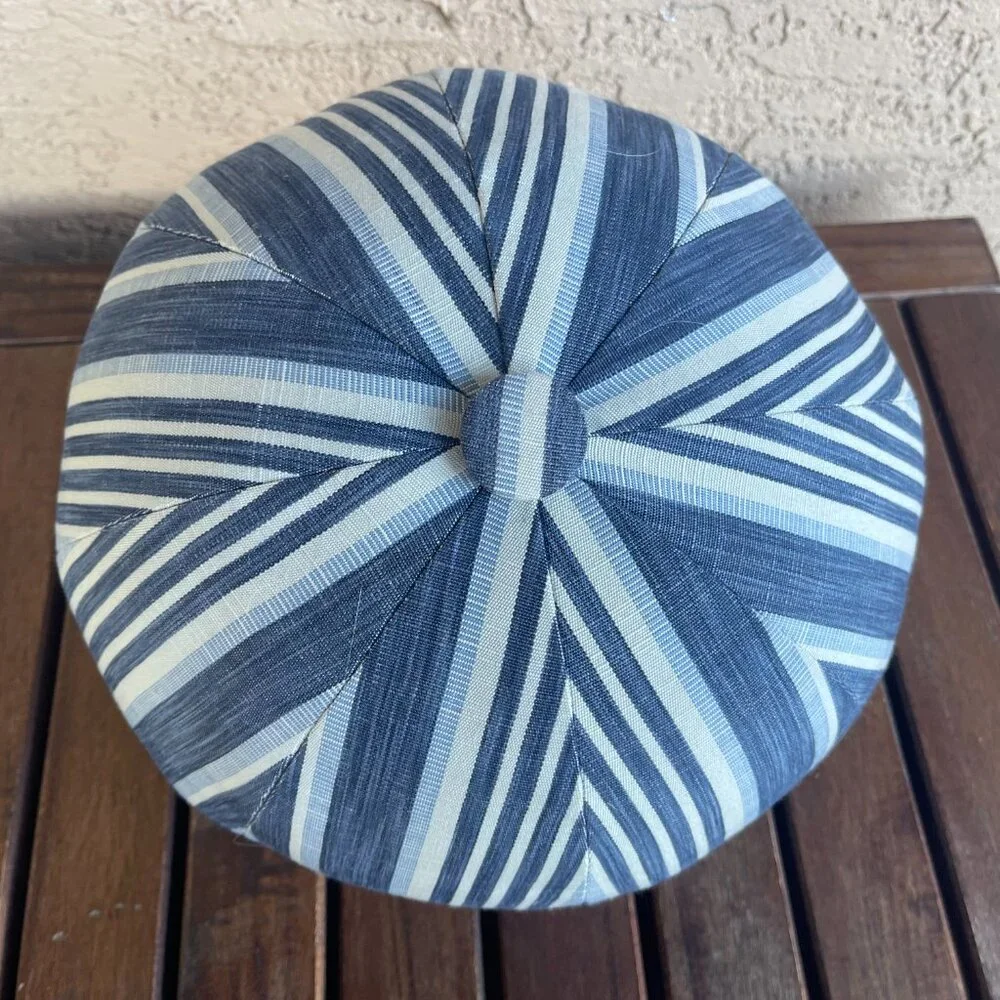 Pottery Barn Melilla Ball Pillow Striped Blue & White Round Nautical Beach Ball
